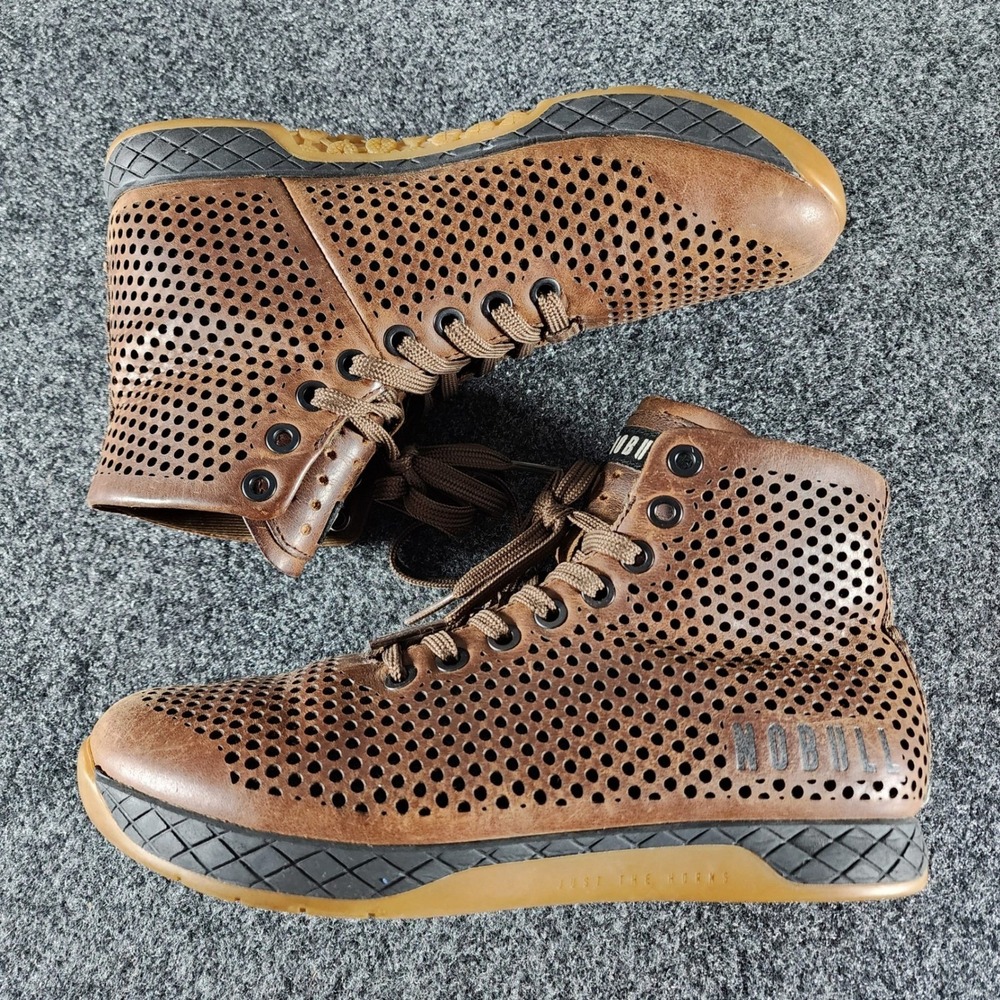 NOBULL High-Top Perforated Leather Trainers Brown Gum‎ Sole Womens 7.5 - Picture 2 of 7